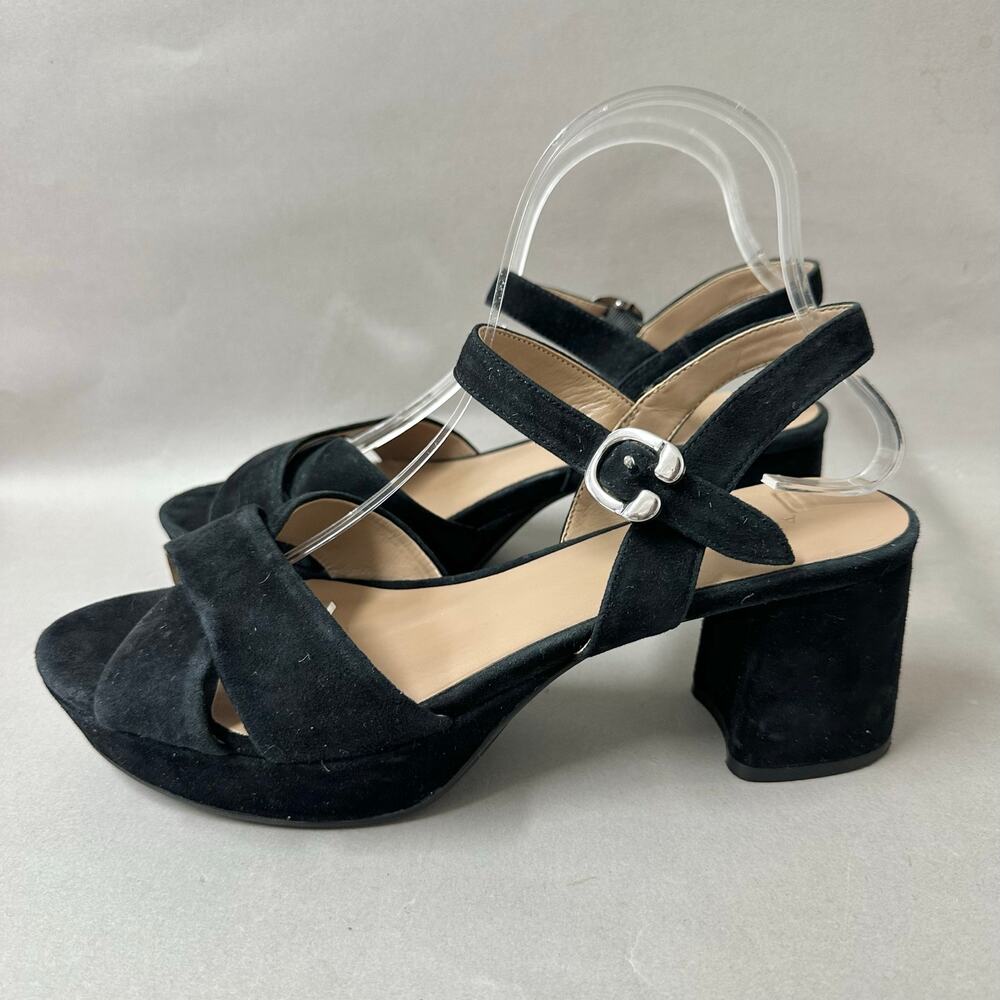 Aerosoles Cosmos‎ Crisscross Platform Sandal in Black Suede Size 9 Block Heel - Picture 4 of 15